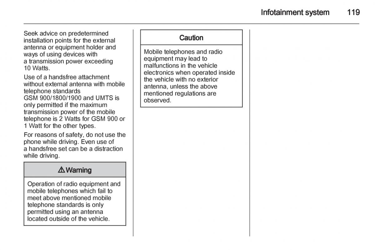 Opel Zafira B owners manual / page 119