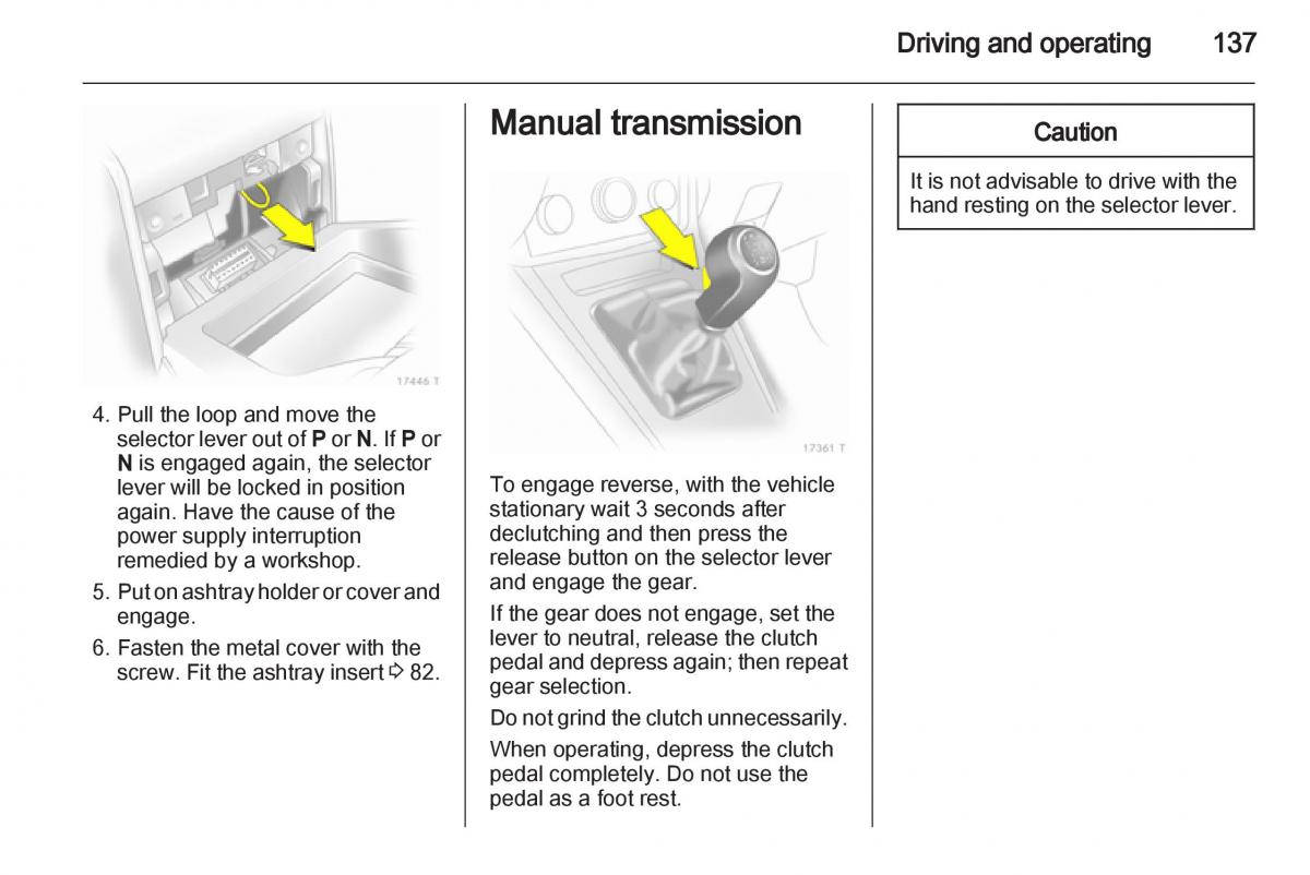 Opel Zafira B owners manual / page 137