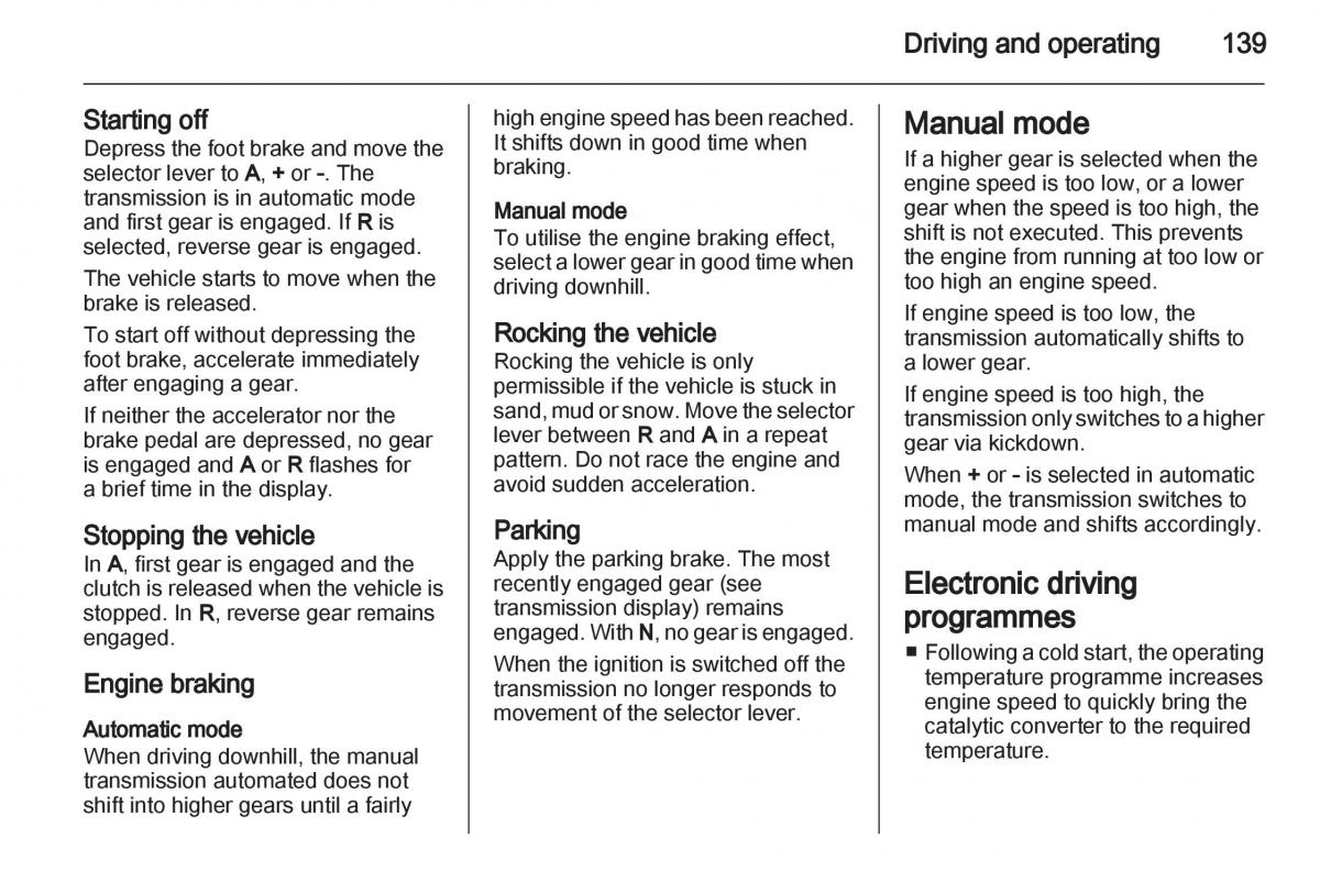 Opel Zafira B owners manual / page 139