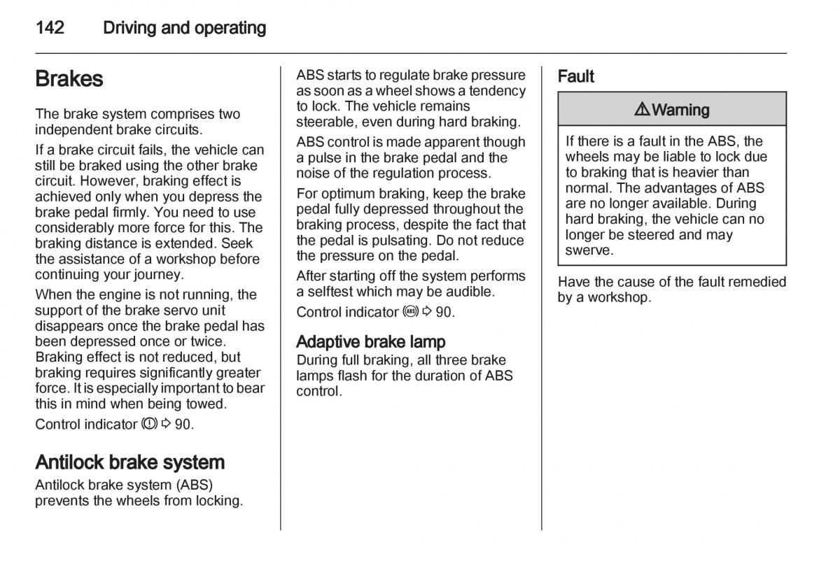 Opel Zafira B owners manual / page 142