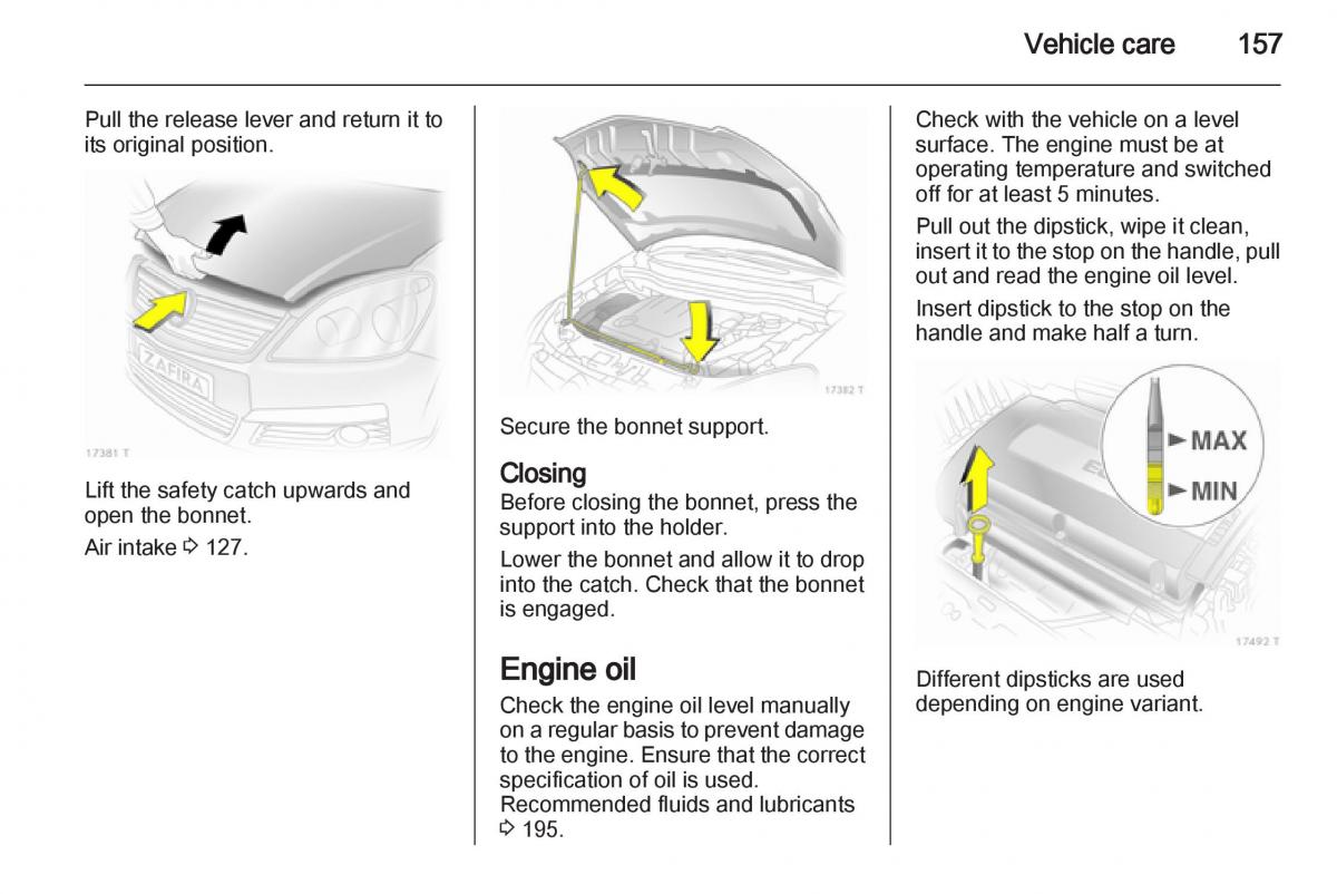 Opel Zafira B owners manual / page 157