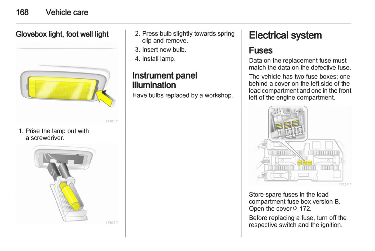 Opel Zafira B owners manual / page 168