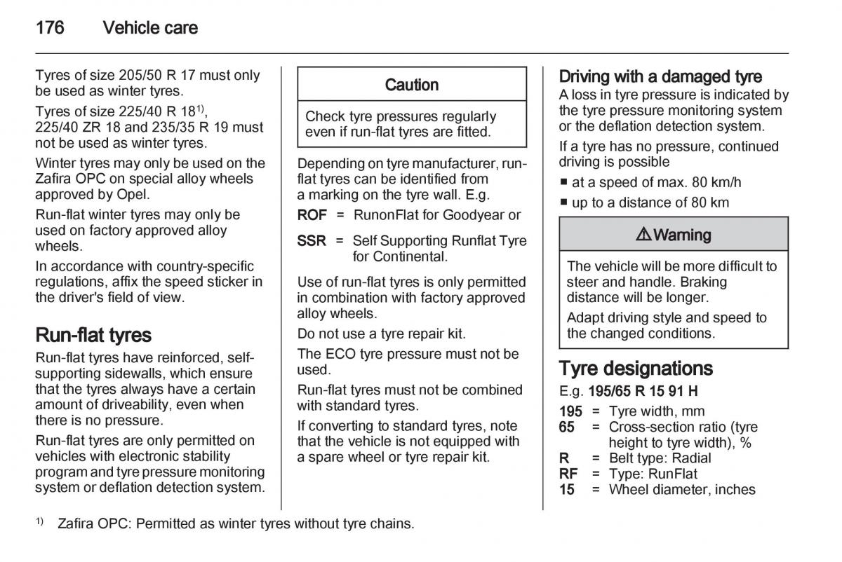 Opel Zafira B owners manual / page 176