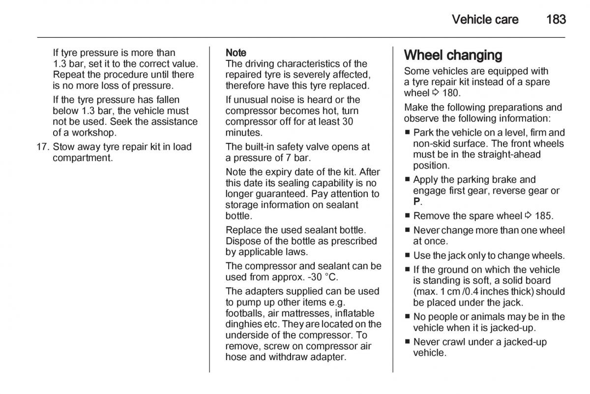 Opel Zafira B owners manual / page 183