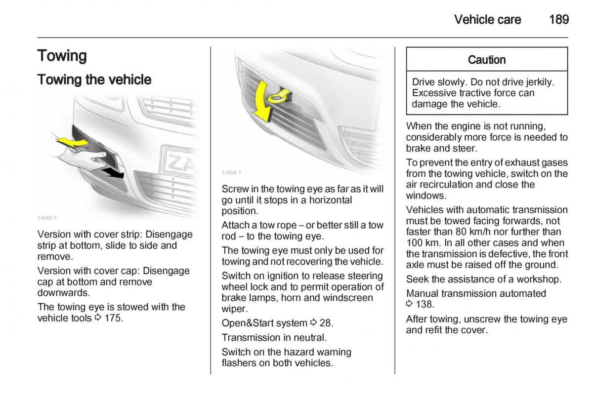 Opel Zafira B owners manual / page 189