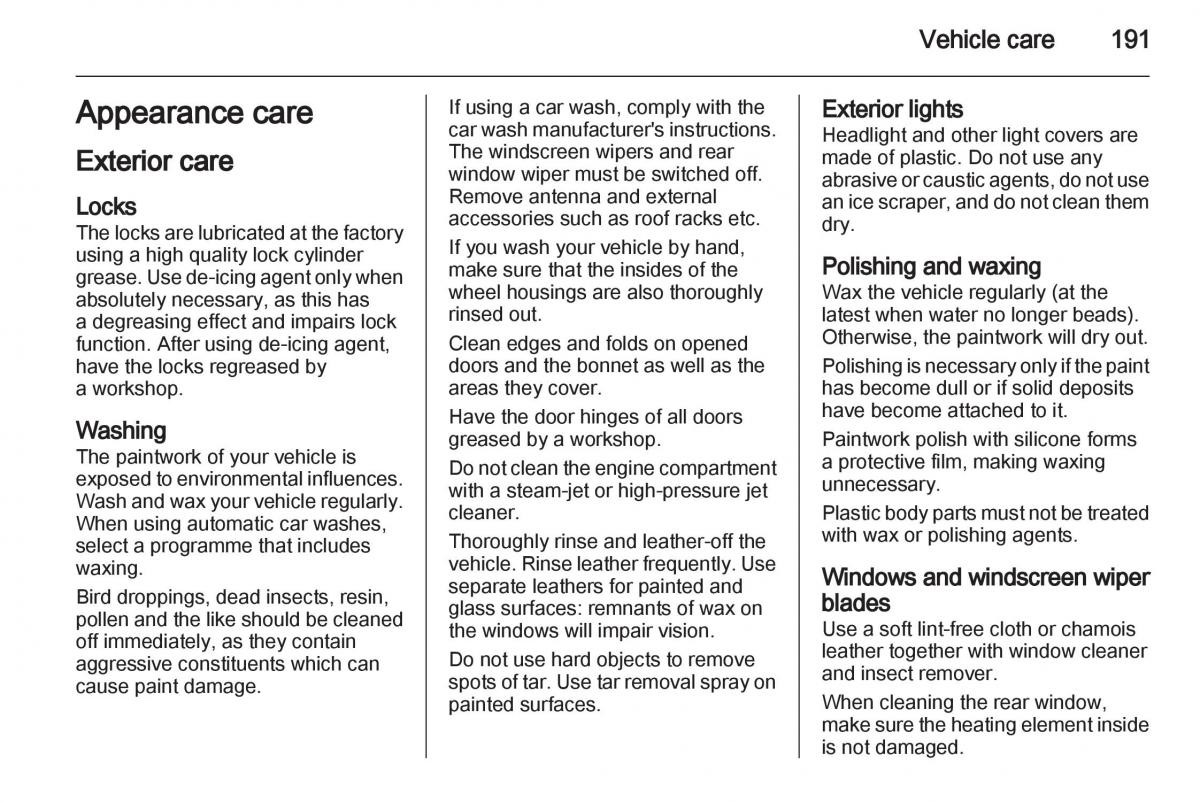 Opel Zafira B owners manual / page 191