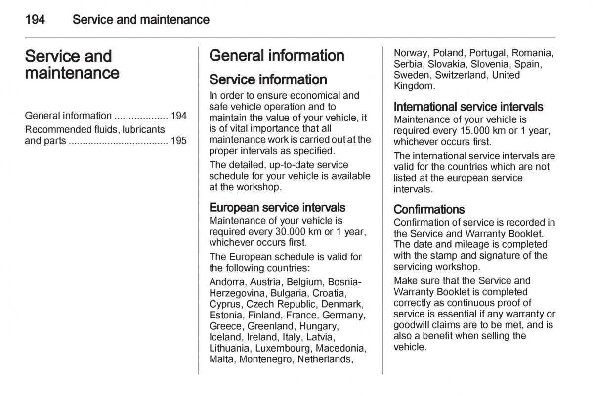 Opel Zafira B owners manual / page 194