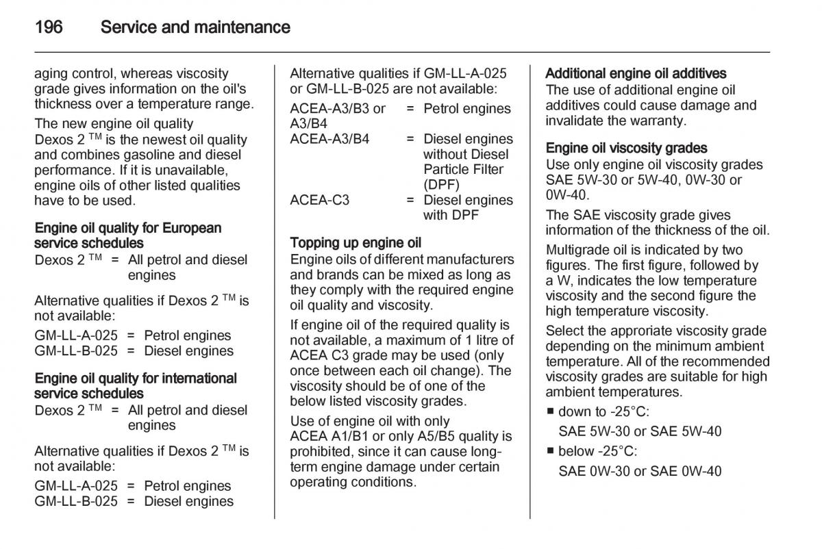 Opel Zafira B owners manual / page 196