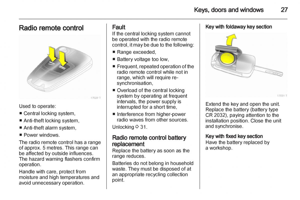 Opel Zafira B owners manual / page 27