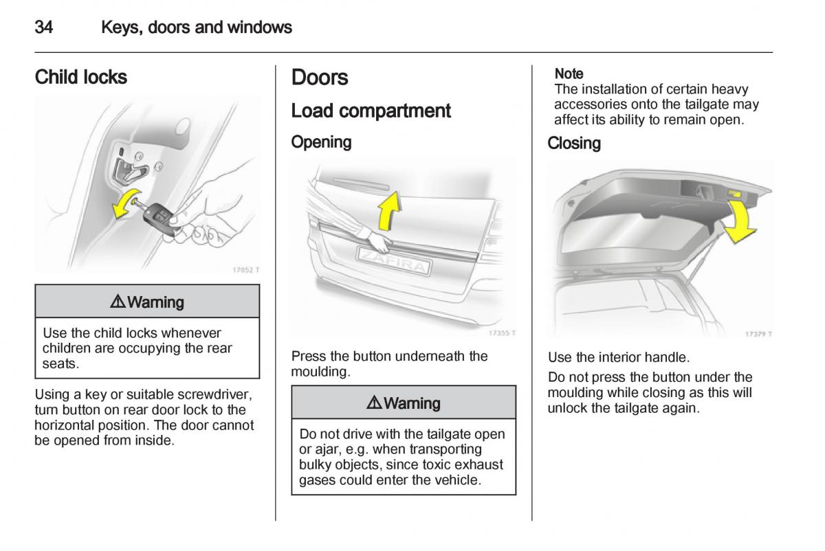 Opel Zafira B owners manual / page 34