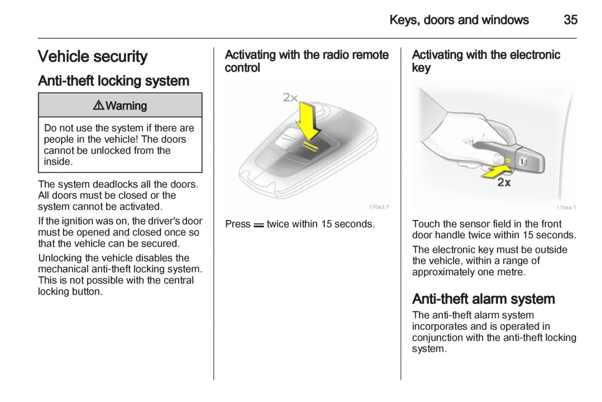 Opel Zafira B owners manual / page 35