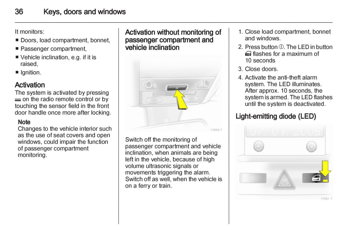 Opel Zafira B owners manual / page 36