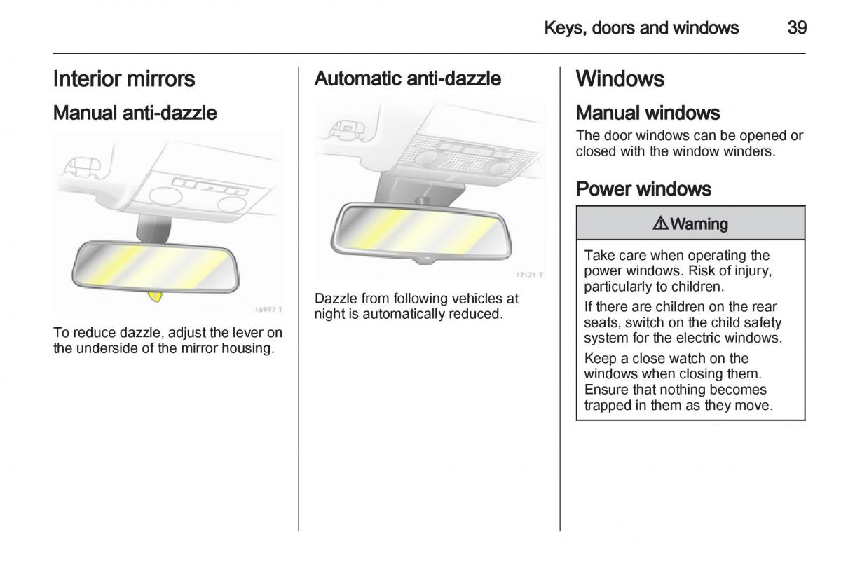 Opel Zafira B owners manual / page 39