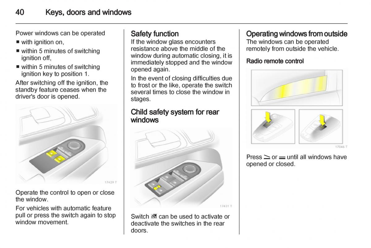 Opel Zafira B owners manual / page 40