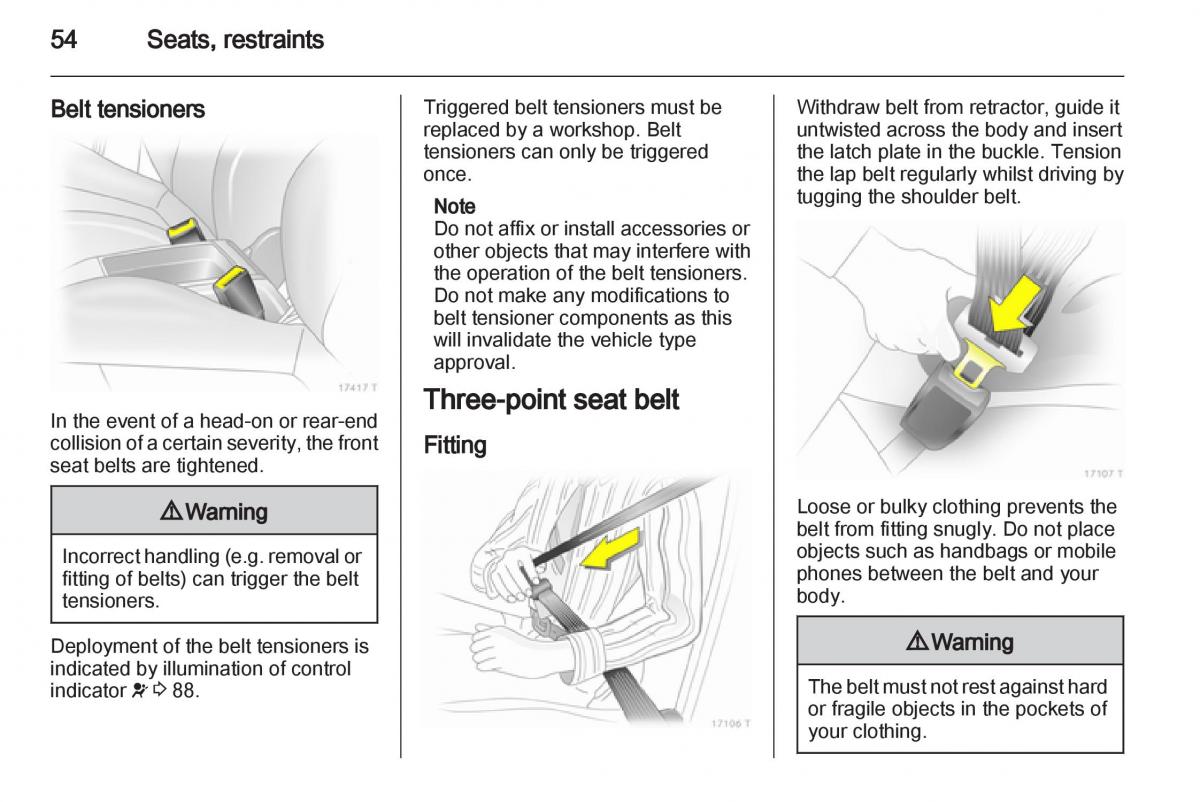 Opel Zafira B owners manual / page 54