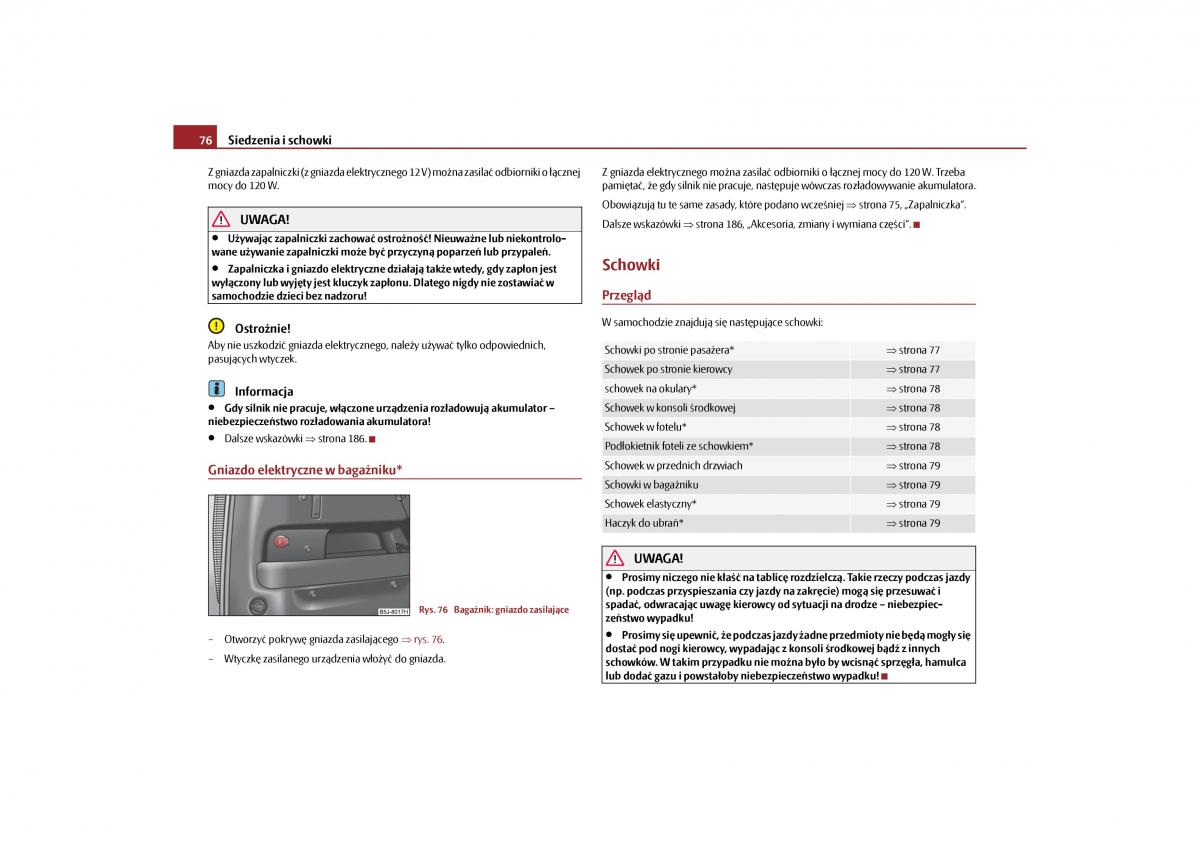 Skoda Roomster instrukcja obslugi / page 78