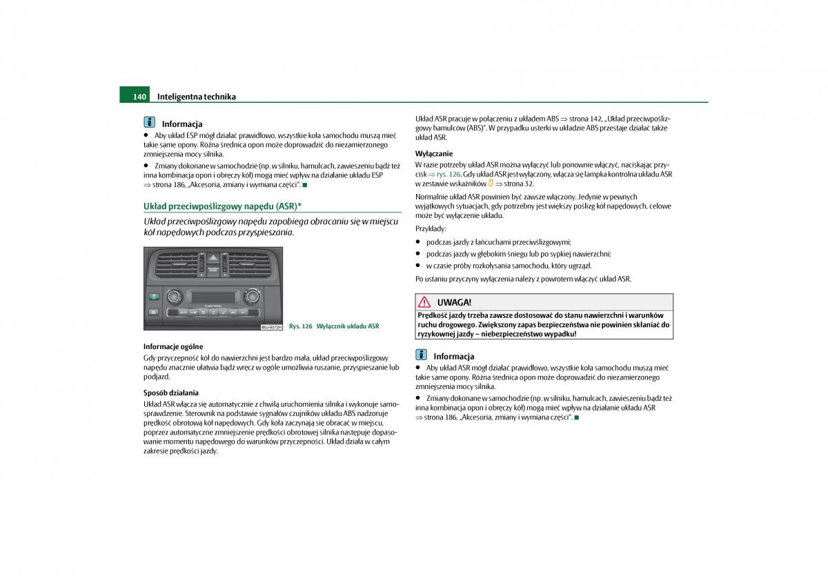 Skoda Roomster instrukcja obslugi / page 142