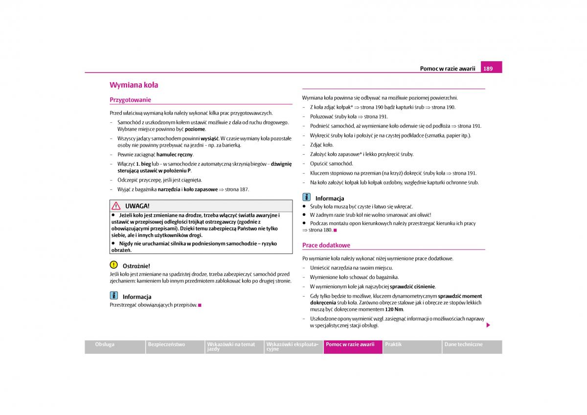 Skoda Roomster instrukcja obslugi / page 191