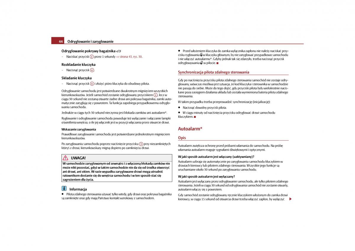 Skoda Roomster instrukcja obslugi / page 46