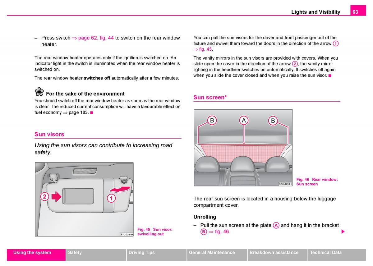 manual  Skoda Superb I 1 owners manual / page 64