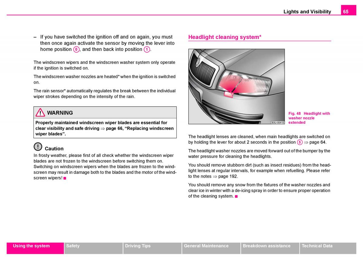 manual  Skoda Superb I 1 owners manual / page 66