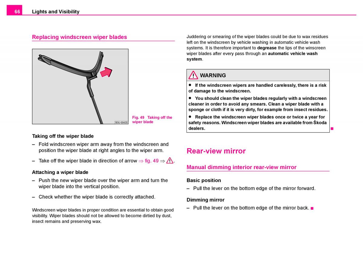 manual  Skoda Superb I 1 owners manual / page 67