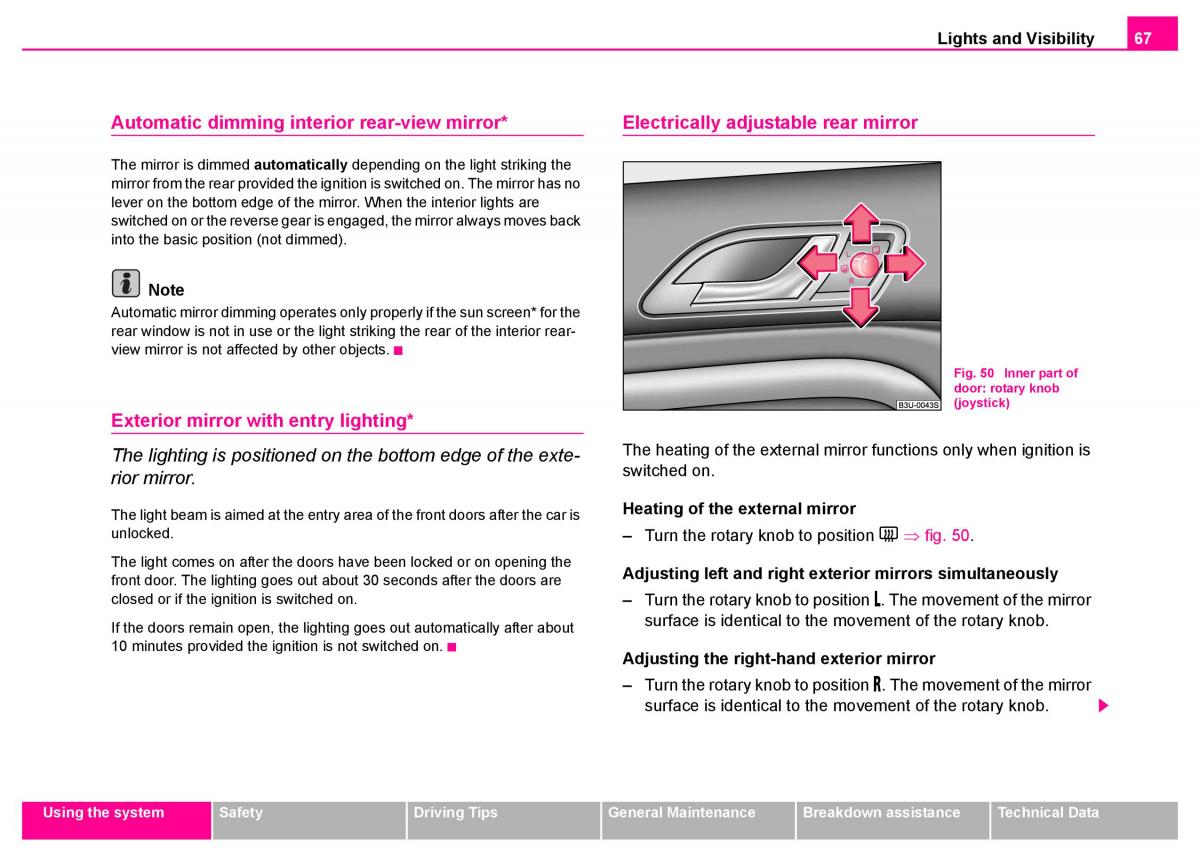 manual  Skoda Superb I 1 owners manual / page 68