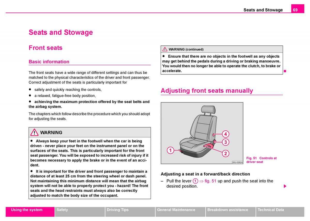 manual  Skoda Superb I 1 owners manual / page 70