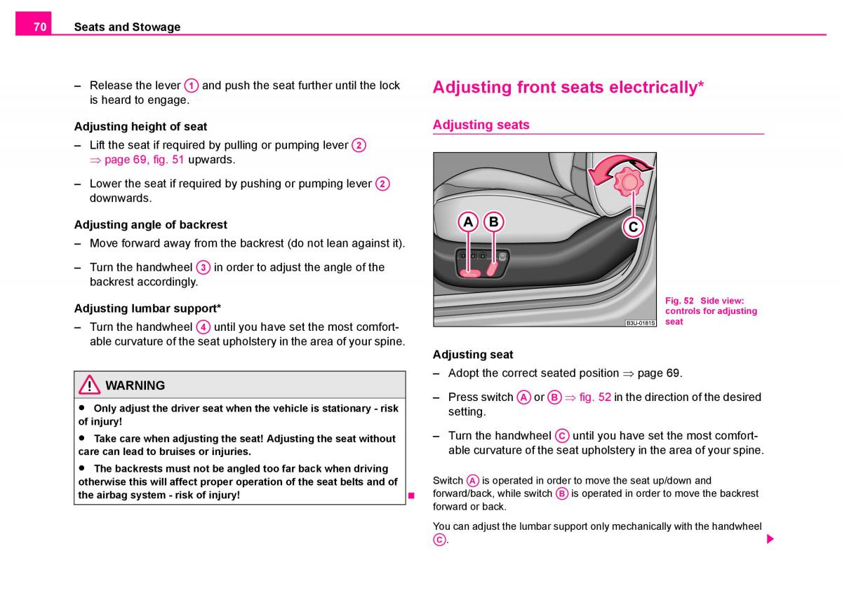 manual  Skoda Superb I 1 owners manual / page 71