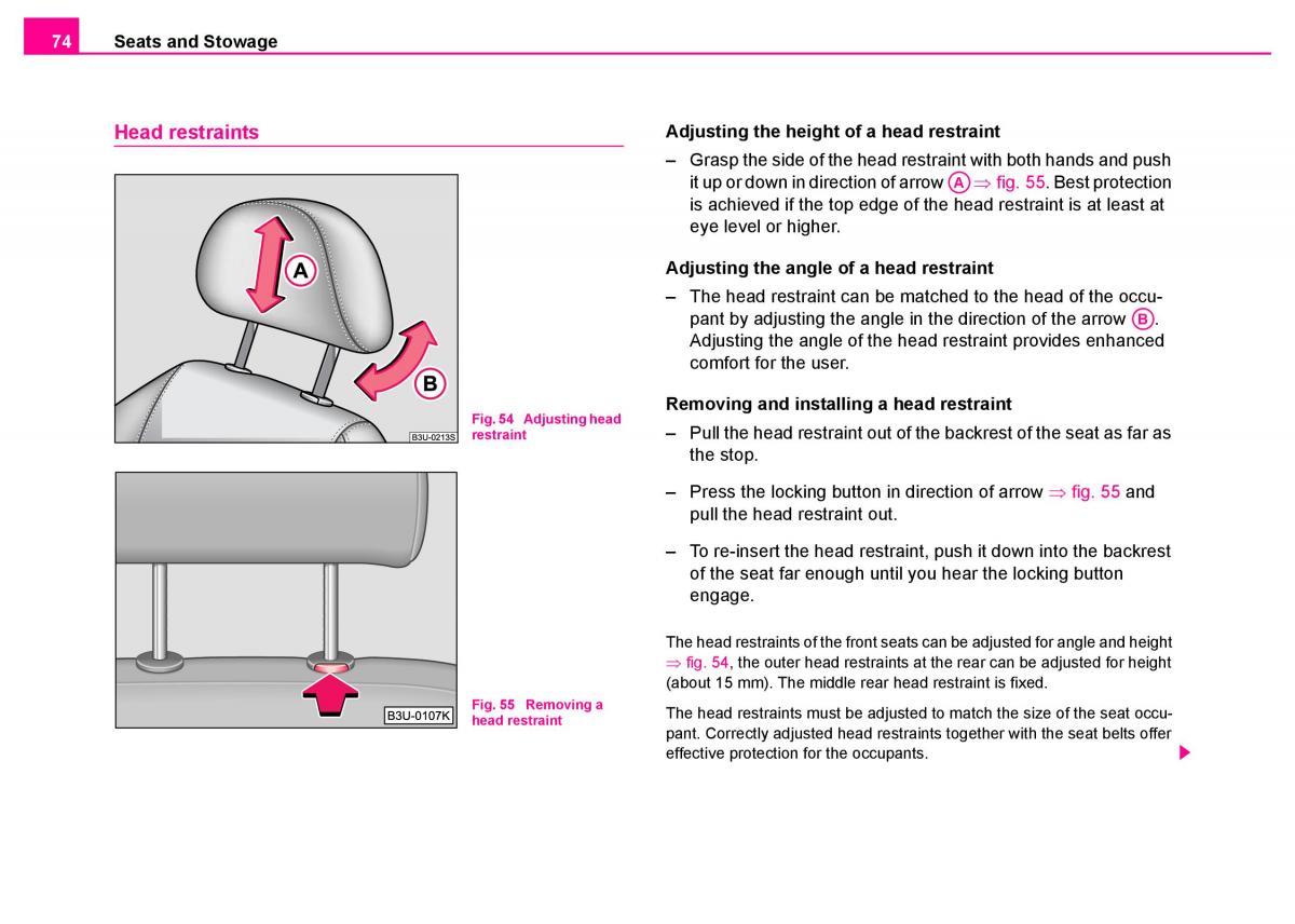 manual  Skoda Superb I 1 owners manual / page 75