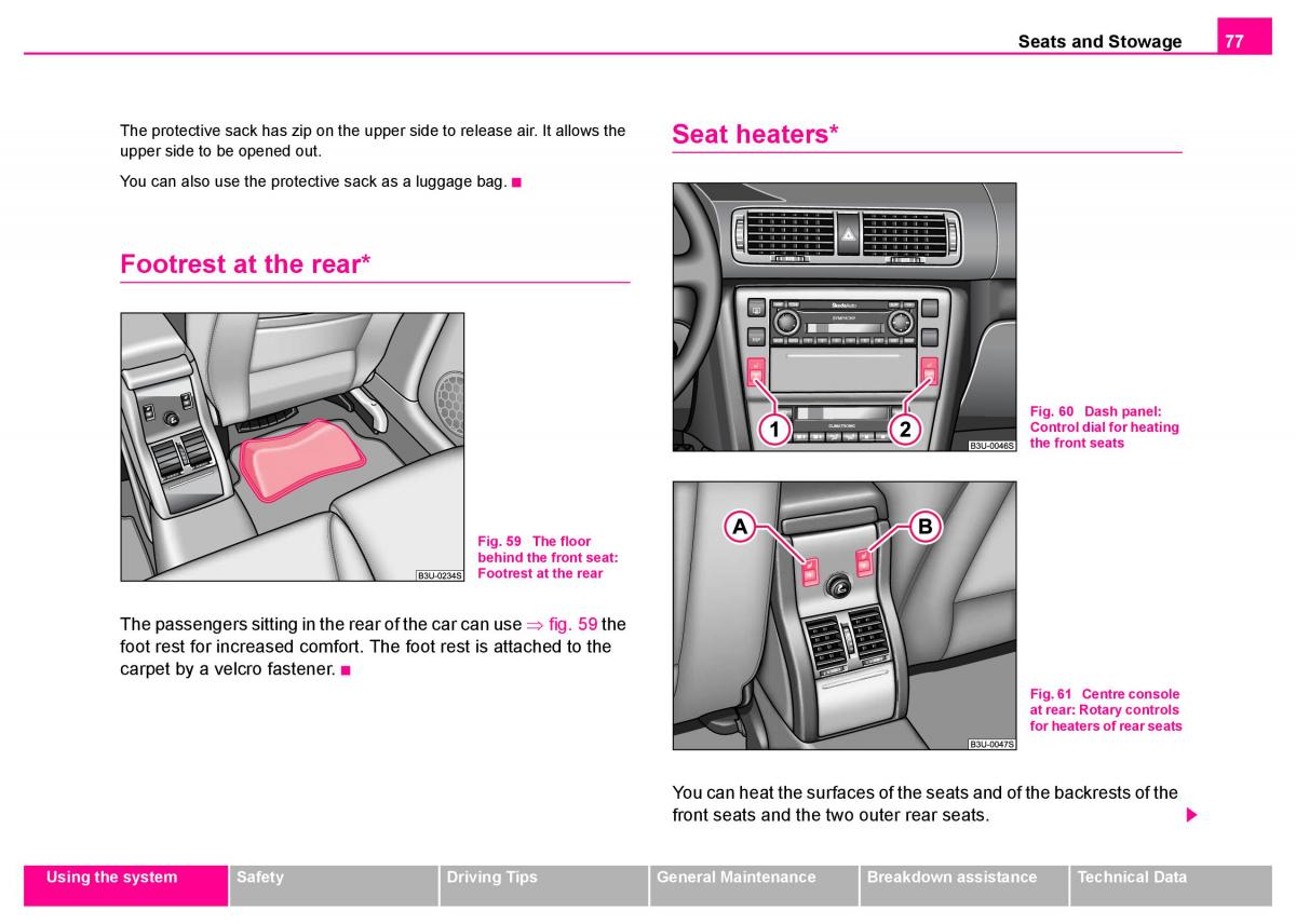 manual  Skoda Superb I 1 owners manual / page 78