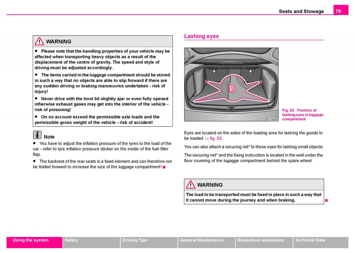 manual  Skoda Superb I 1 owners manual / page 80