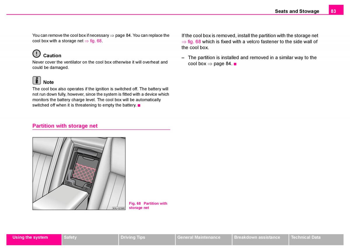 manual  Skoda Superb I 1 owners manual / page 84