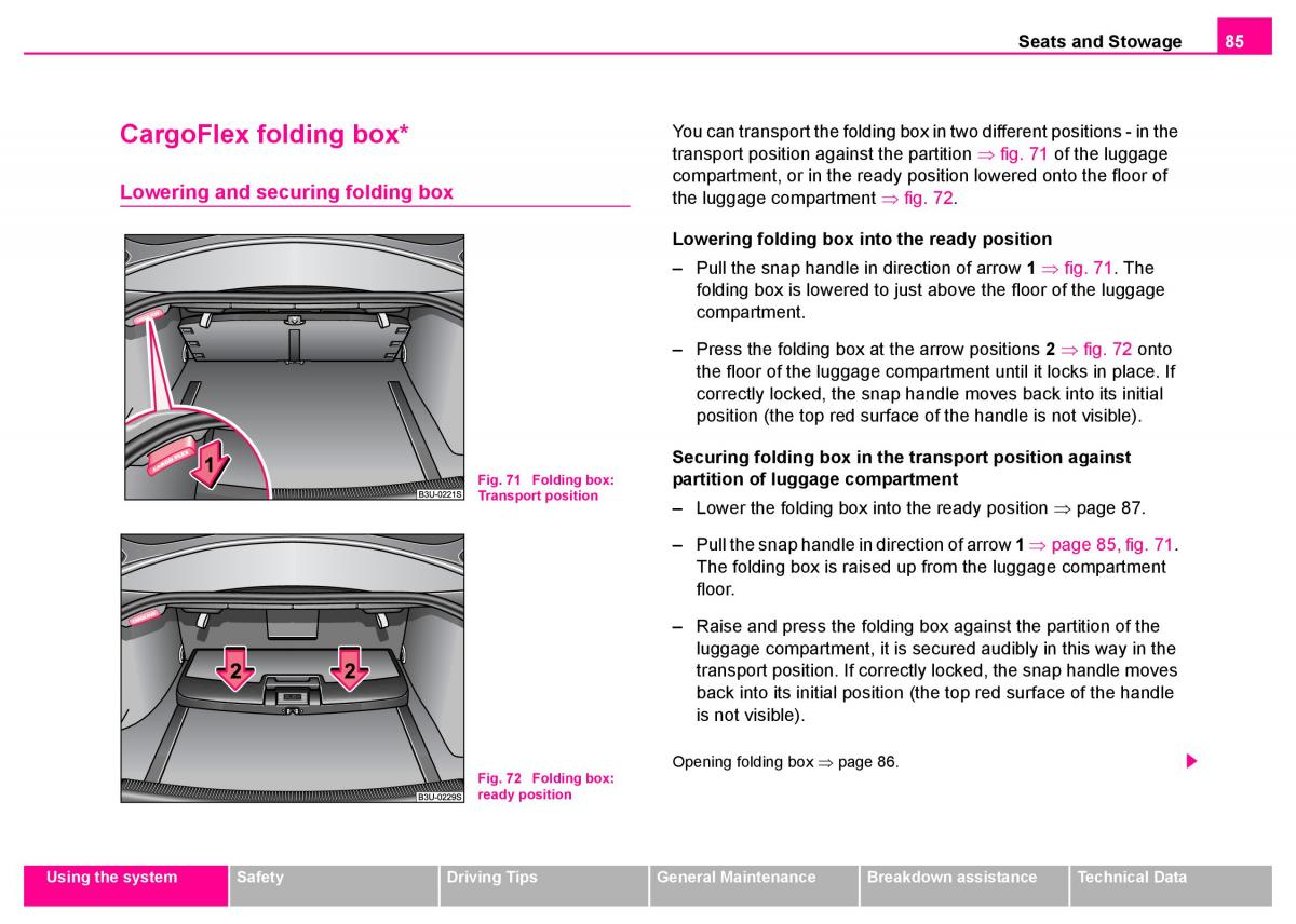 manual  Skoda Superb I 1 owners manual / page 86