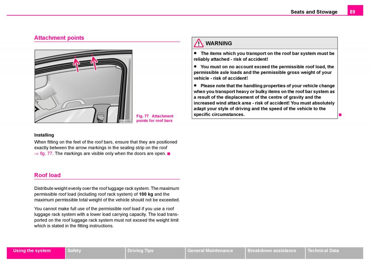 manual  Skoda Superb I 1 owners manual / page 90