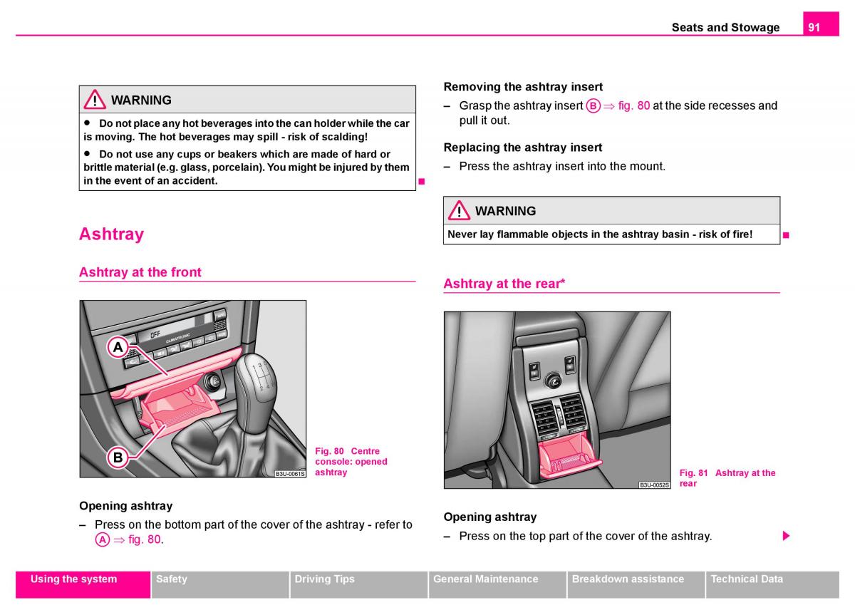 manual  Skoda Superb I 1 owners manual / page 92