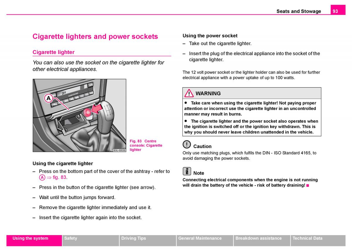 manual  Skoda Superb I 1 owners manual / page 94