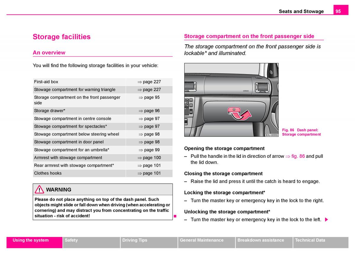 manual  Skoda Superb I 1 owners manual / page 96