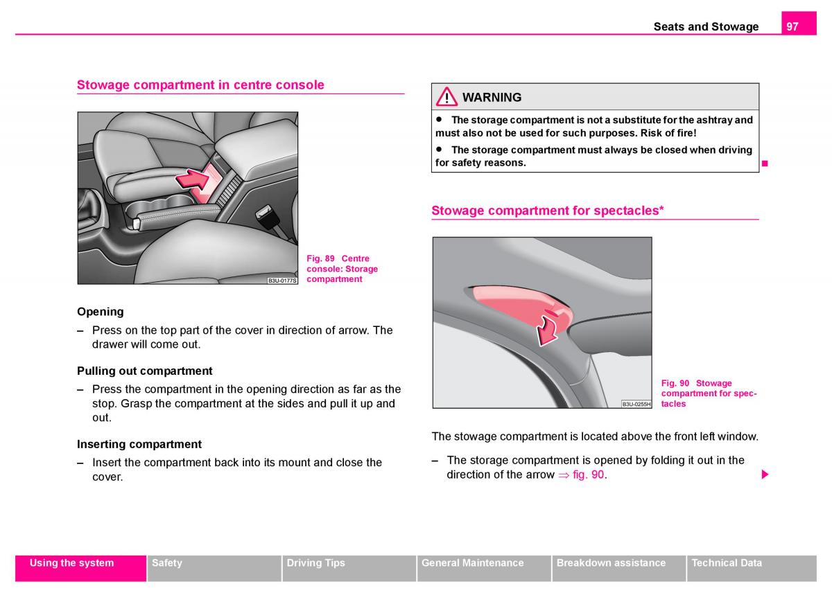 manual  Skoda Superb I 1 owners manual / page 98