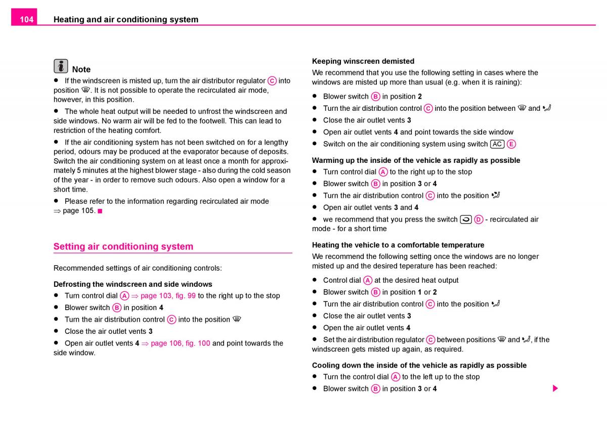 manual  Skoda Superb I 1 owners manual / page 105