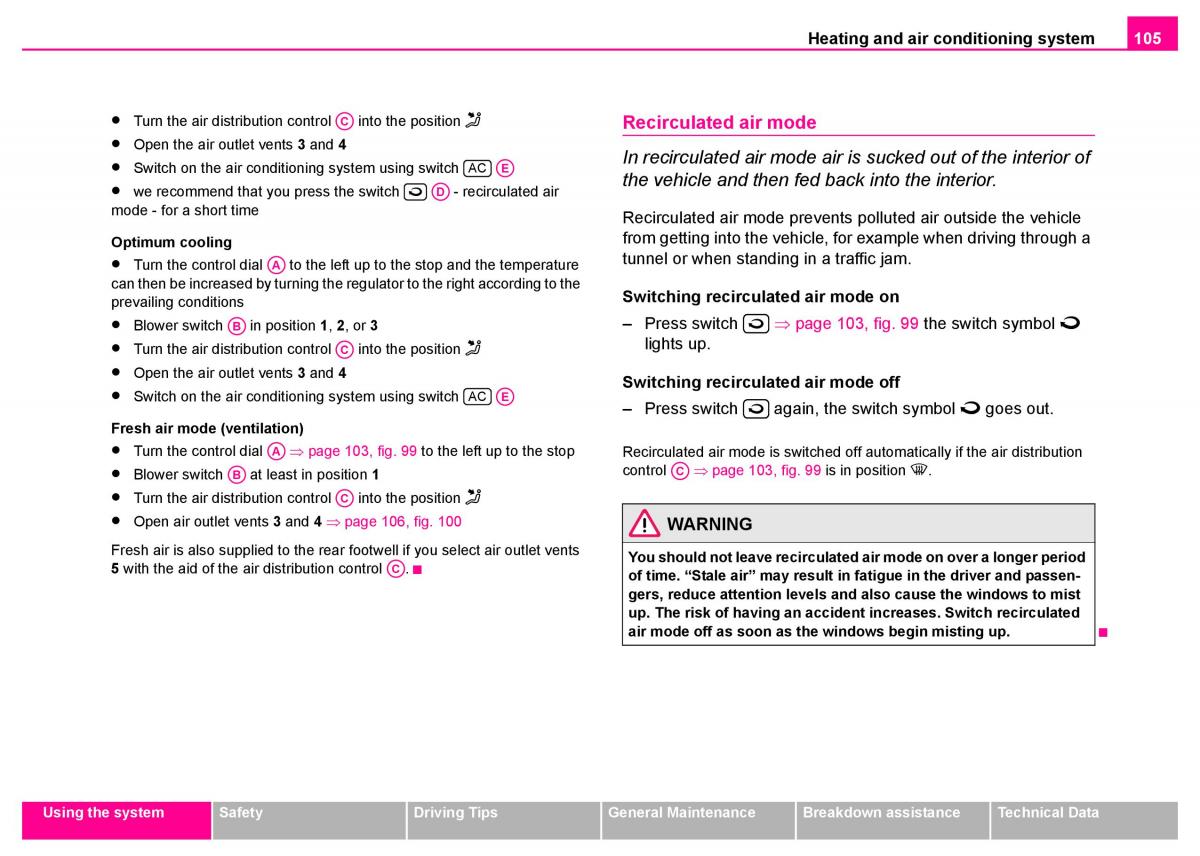 manual  Skoda Superb I 1 owners manual / page 106