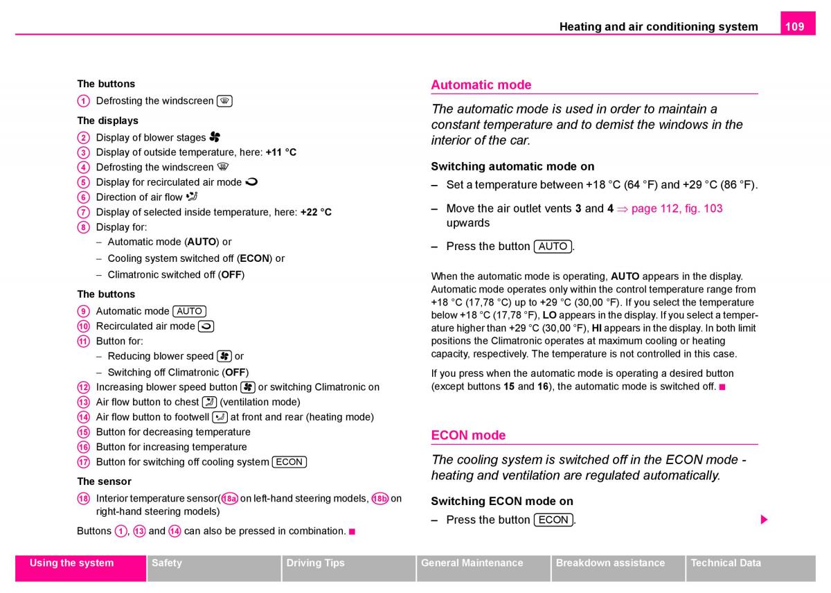 manual  Skoda Superb I 1 owners manual / page 110