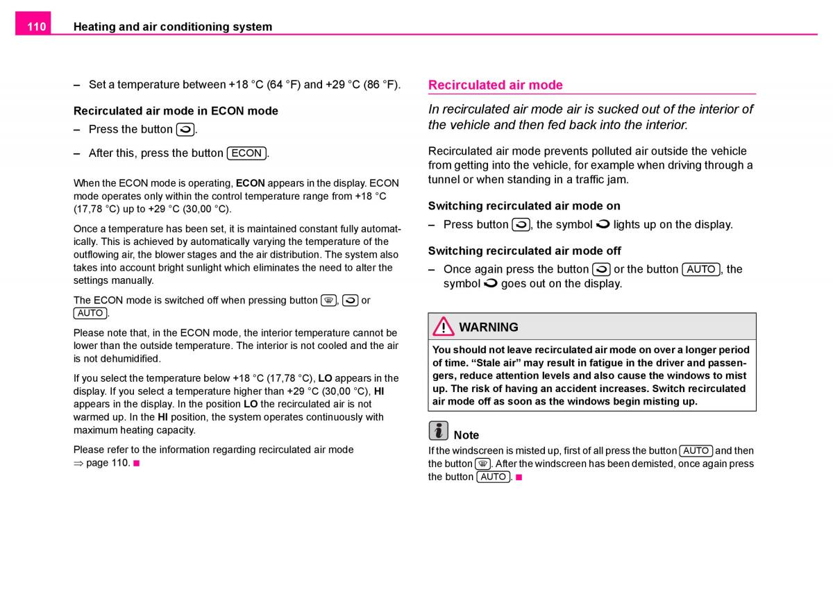 manual  Skoda Superb I 1 owners manual / page 111