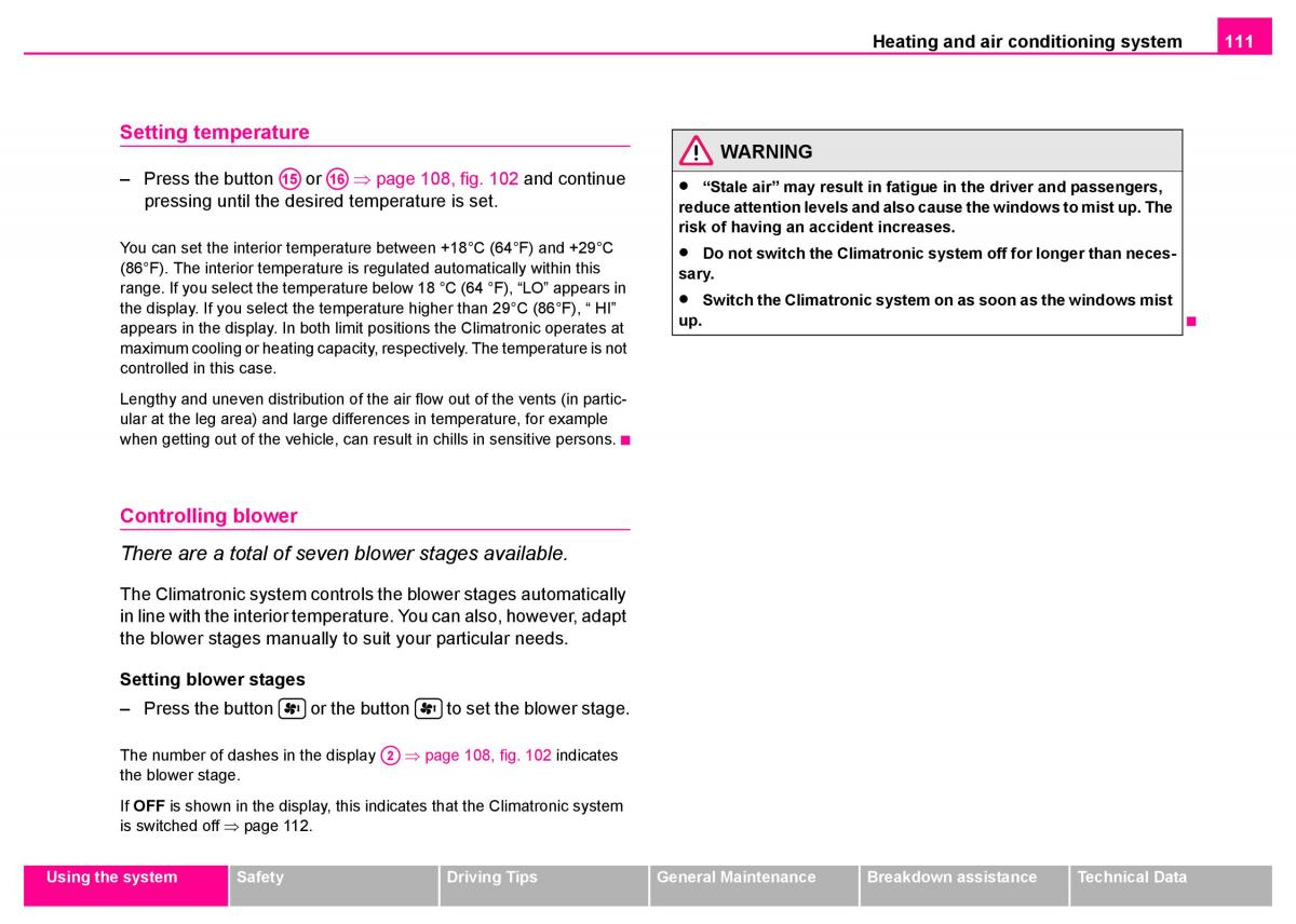 manual  Skoda Superb I 1 owners manual / page 112