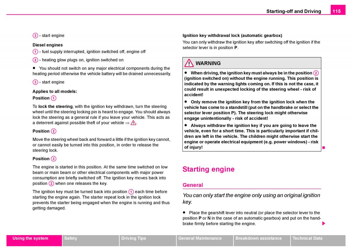 manual  Skoda Superb I 1 owners manual / page 116