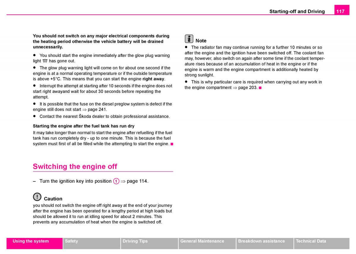 manual  Skoda Superb I 1 owners manual / page 118