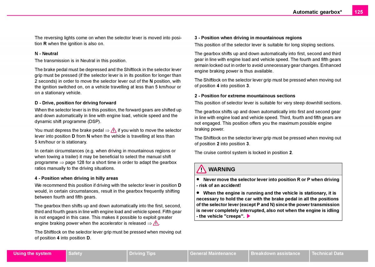 manual  Skoda Superb I 1 owners manual / page 126