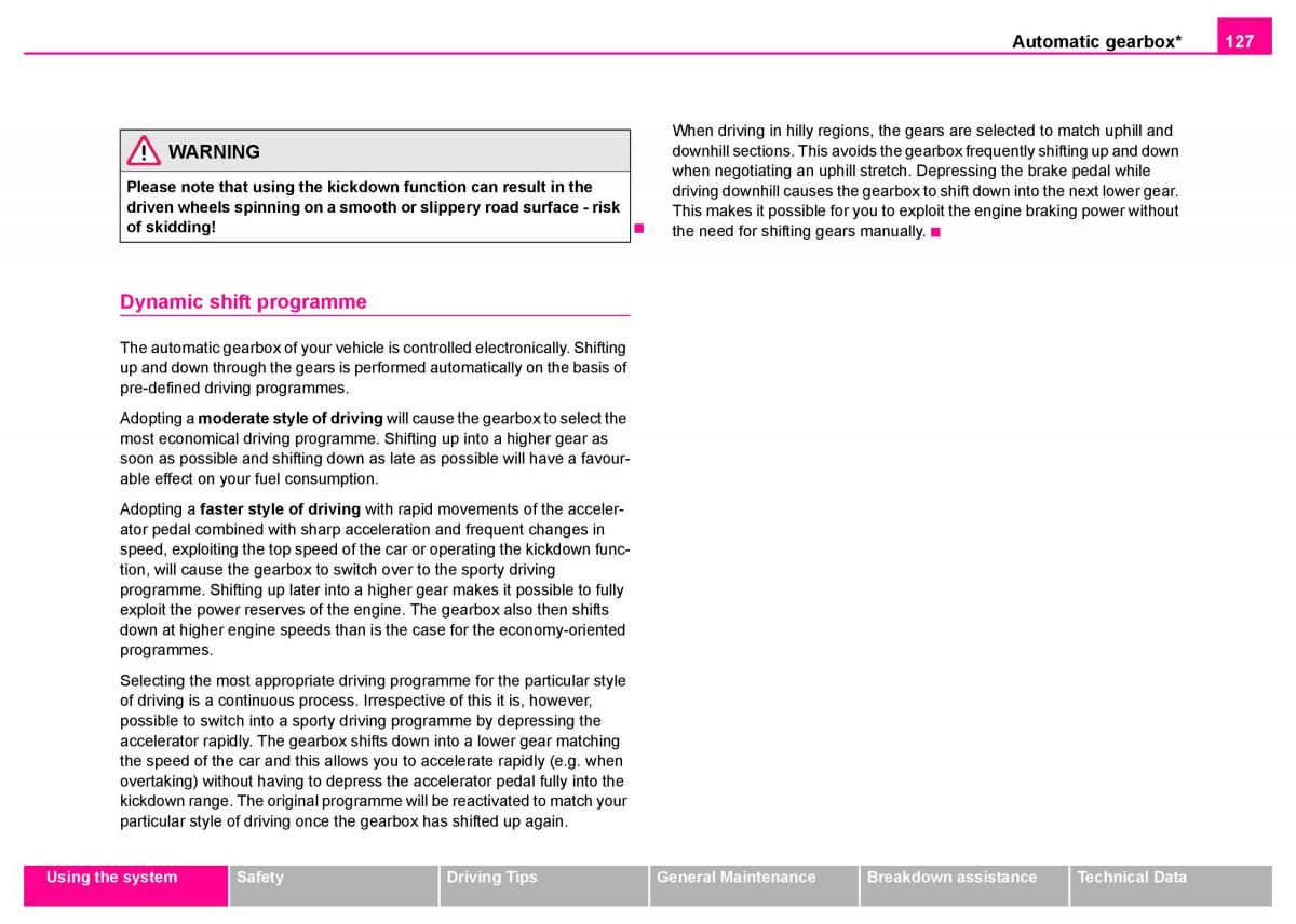 manual  Skoda Superb I 1 owners manual / page 128