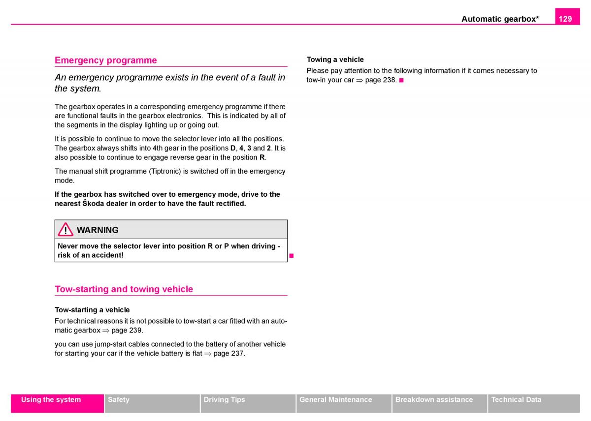 manual  Skoda Superb I 1 owners manual / page 130