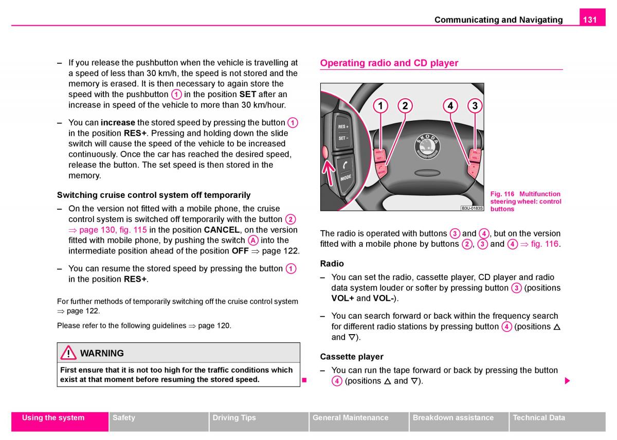 manual  Skoda Superb I 1 owners manual / page 132